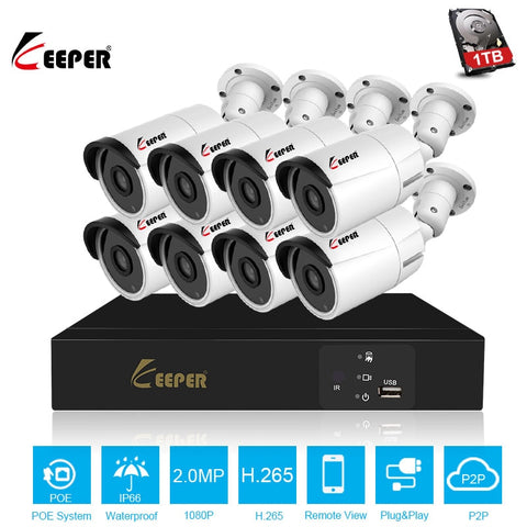 Keeper H.265 8CH POE NVR Kit 2MP 1080P Security Camera