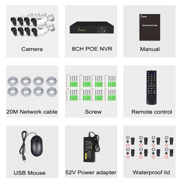 Keeper H.265 8CH POE NVR Kit 2MP 1080P Security Camera