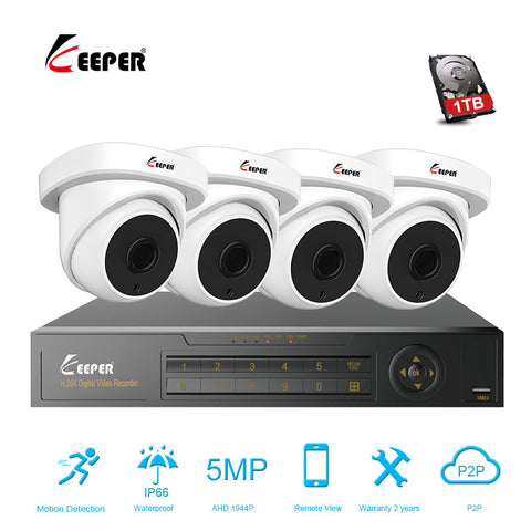 Keeper 5mp CCTV Surveillance Kit 5mp Security Camera System 4 ch DVR 1944P Video Output Kit CCTV Easy Remote View on Phone