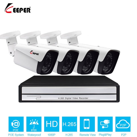 H.265 4CH 1080P POE NVR CCTV System 2.0MP Outdoor IP Camera